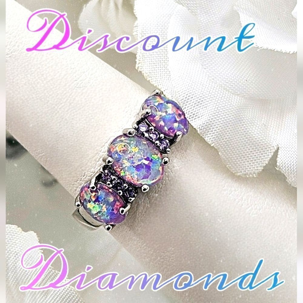 Lavender Purple Fire Opal Cabochon Ring on 925 Sterling Silver